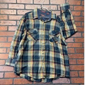 VTG Northwest Territory Men's 2XL Plaid Flannel Navy Red Cream Button Up Shirt